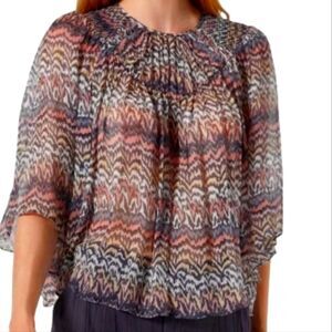 Tribal Colorful Chevron Flutter Sleeve Blouse, 100% Rayon, L